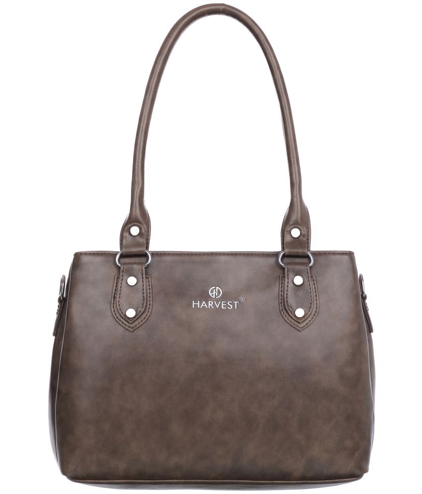     			HARVEST BAGS Brown Faux Leather Shoulder Bag