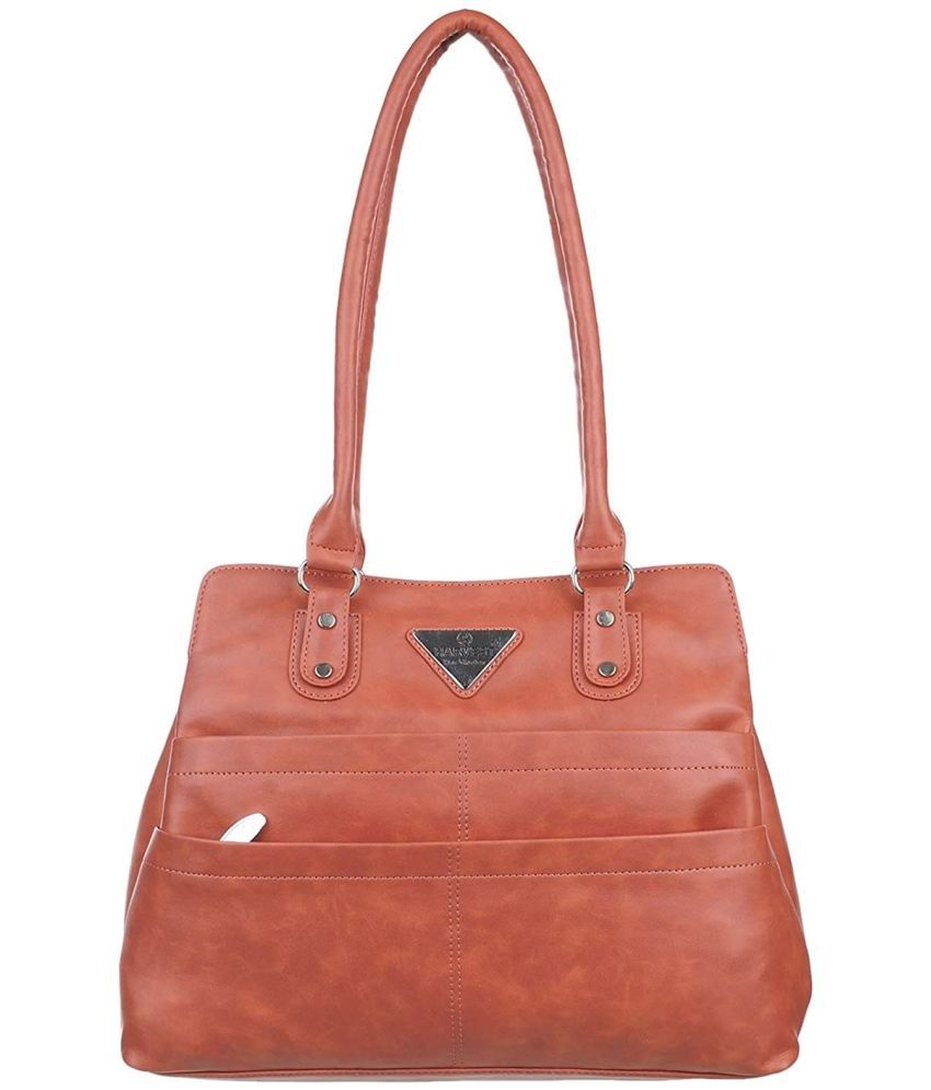     			HARVEST BAGS Orange Faux Leather Shoulder Bag