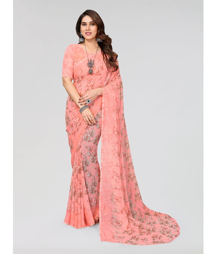     			Kashvi Sarees Georgette Printed Saree With Blouse Piece - Peach ( Pack of 1 )