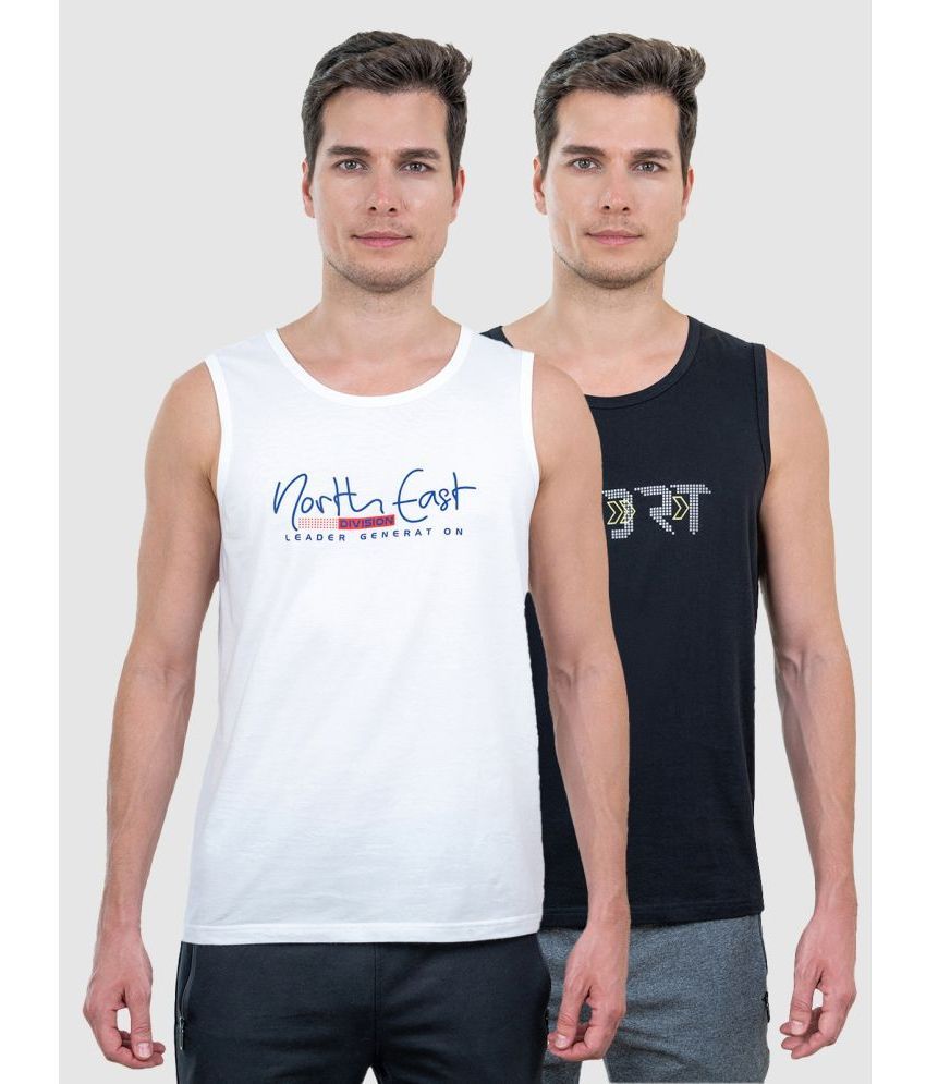     			Lux Cozi Cotton Relaxed Fit Printed Sleeveless Men's T-Shirt - White ( Pack of 2 )