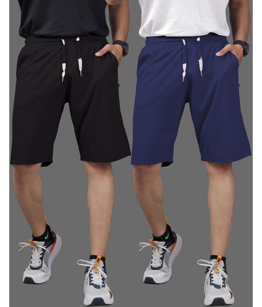     			Septem Navy Blue Cotton Blend Men's Shorts ( Pack of 2 )