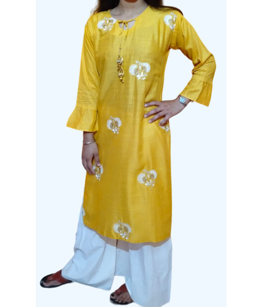     			Shubh paridhaan Viscose Blend Straight Solid Yellow Ethnic Dress For Women - ( Pack of 1 )