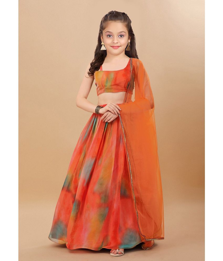     			Trijal Fab Orange Georgette Girls Lehenga Choli Set ( Pack of 1 )