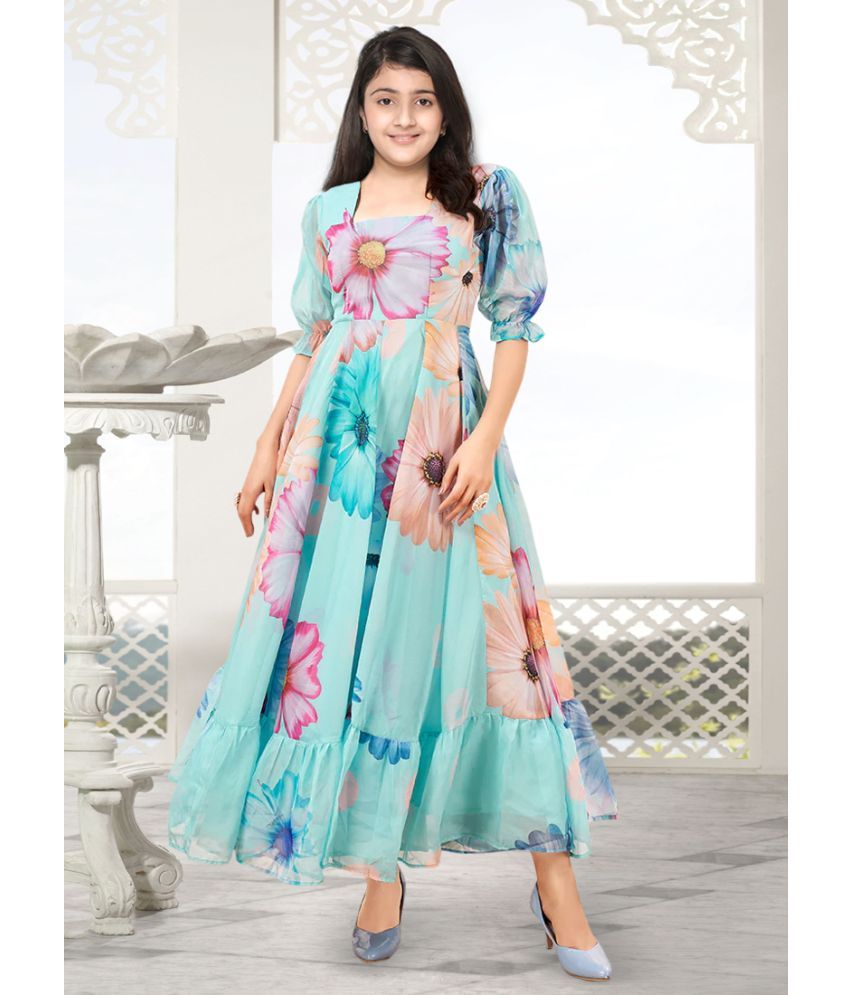     			Trijal Fab Turquoise Georgette Girls Gown ( Pack of 1 )