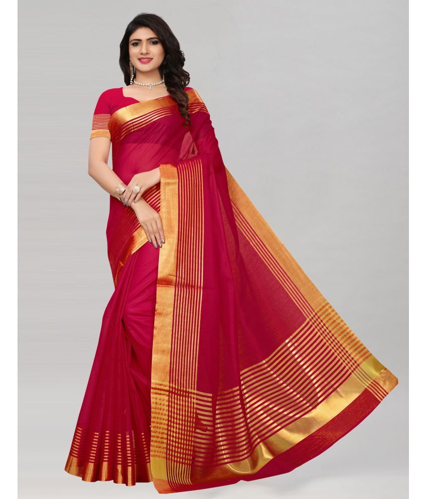     			Vkaran Cotton Silk Colorblock Saree With Blouse Piece - Red ( Pack of 1 )