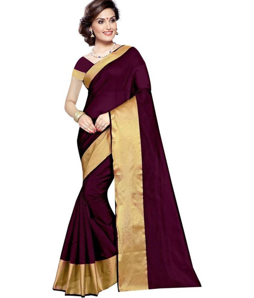     			Vkaran Cotton Silk Colorblock Saree With Blouse Piece - Maroon ( Pack of 1 )