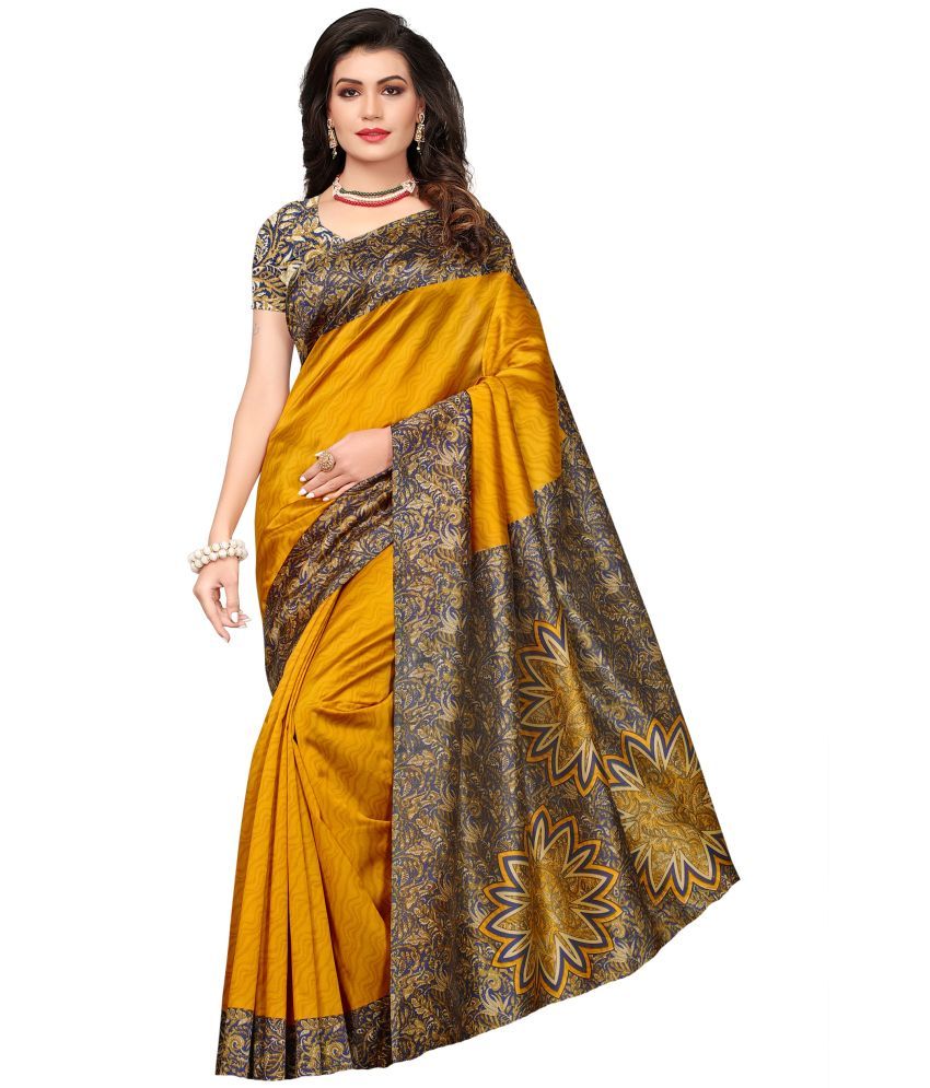     			Vkaran Cotton Silk Colorblock Saree With Blouse Piece - Yellow ( Pack of 1 )