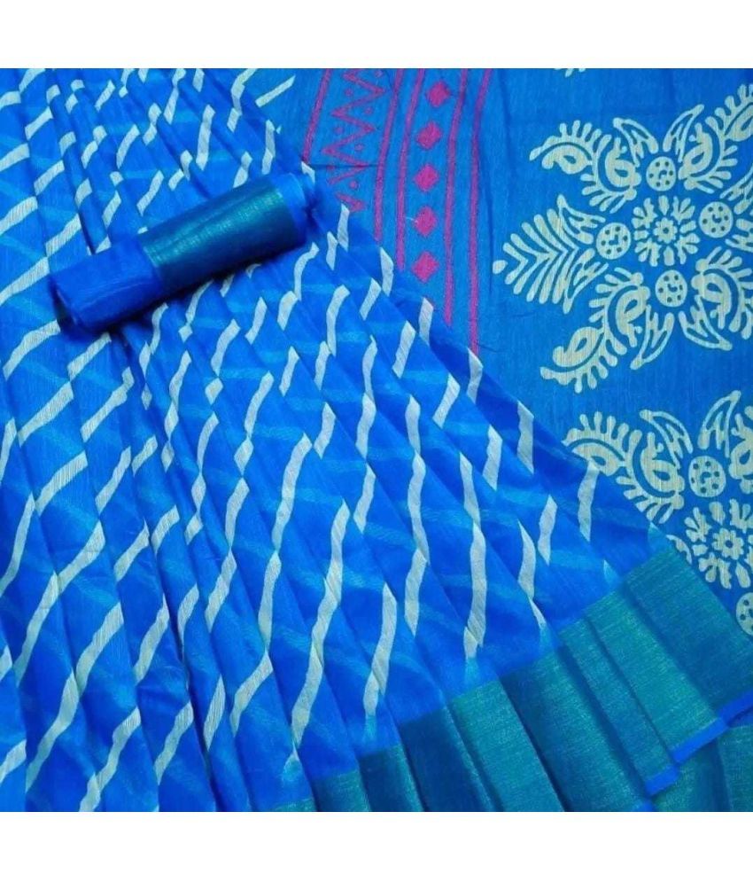     			Vkaran Cotton Silk Printed Saree Without Blouse Piece - Blue ( Pack of 1 )