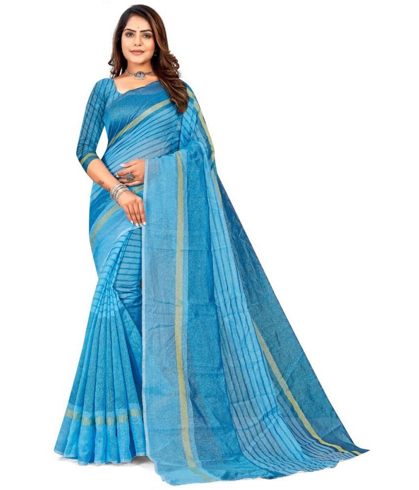     			Vkaran Cotton Silk Solid Saree Without Blouse Piece - Turquoise ( Pack of 1 )