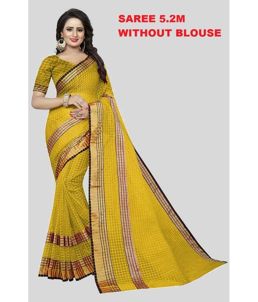     			Vkaran Cotton Silk Solid Saree Without Blouse Piece - Yellow ( Pack of 1 )