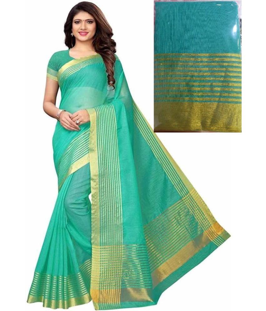     			Vkaran Cotton Silk Solid Saree With Blouse Piece - Rama ( Pack of 1 )