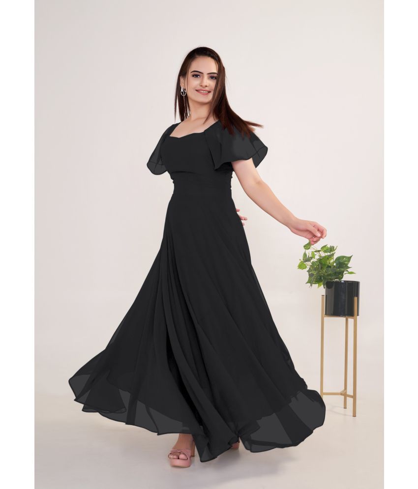     			Krunal Raiyani Georgette Solid Full Length Women's Gown - Black ( Pack of 1 )