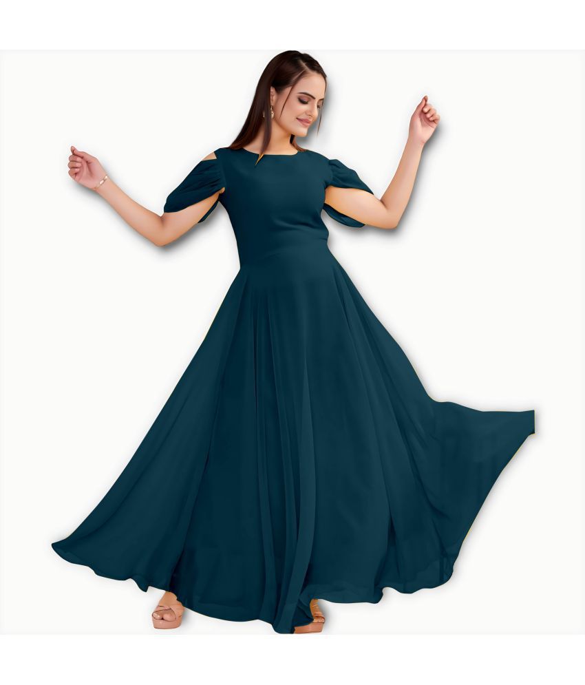     			Krunal Raiyani Georgette Solid Full Length Women's Gown - Blue ( Pack of 1 )