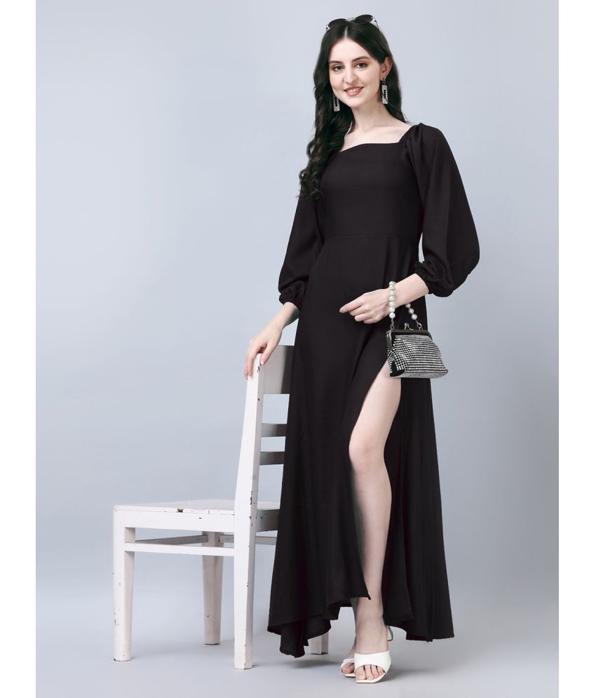     			Krunal Raiyani Polyester Solid Ankle Length Women's Side Slit Dress - Black ( Pack of 1 )