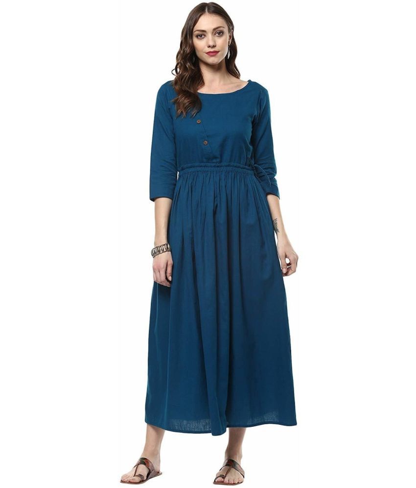     			Krunal Raiyani Polyester Solid Full Length Women's Fit & Flare Dress - Blue ( Pack of 1 )