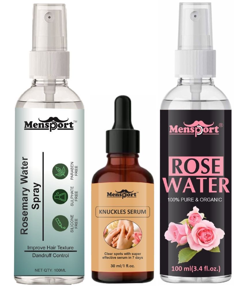     			Mensport Rosemary Water | Hair Spray For Hair Regrowth 100ml, Knuckles Skin Serum (Effective in 7 Days) 30ml & Natural Rose Water 100ml - Set of 3 Items