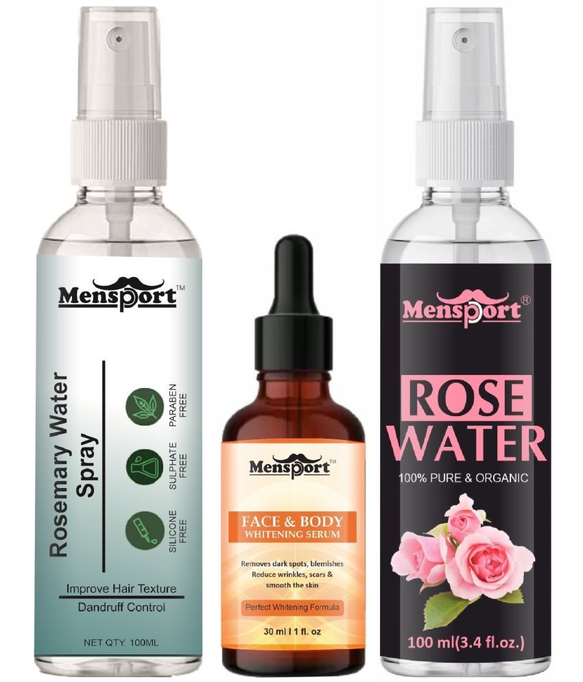     			Mensport Rosemary Water | Hair Spray For Hair Regrowth 100ml, Face and Body Whitening Serum (Perfect Whitening Formula) 30ml & Natural Rose Water 100ml - Set of 3 Items