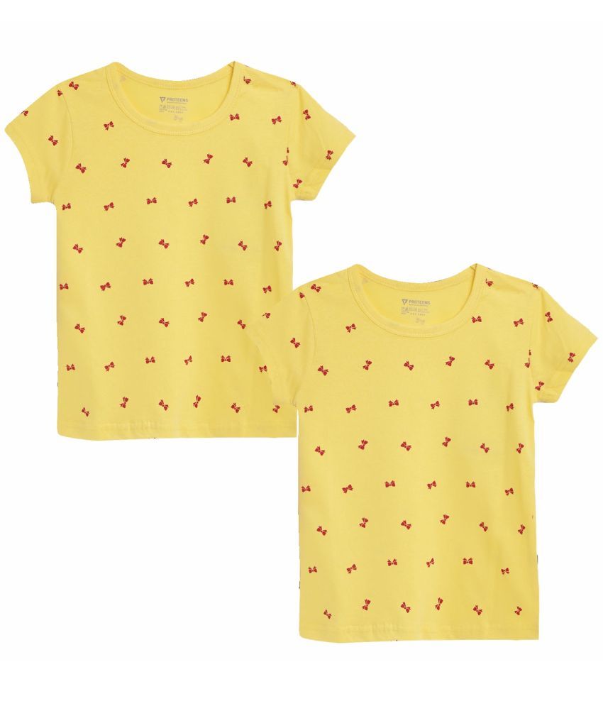     			Proteens Yellow Cotton Blend Girls T-Shirt ( Pack of 2 )