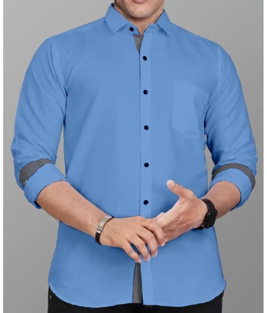     			Supersquad Cotton Blend Regular Fit Solids Full Sleeves Men's Casual Shirt - Light Blue ( Pack of 1 )