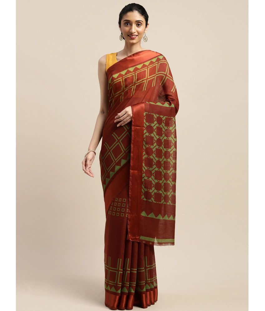     			Vaamsi Art Silk Printed Saree With Blouse Piece - Brown ( Pack of 1 )