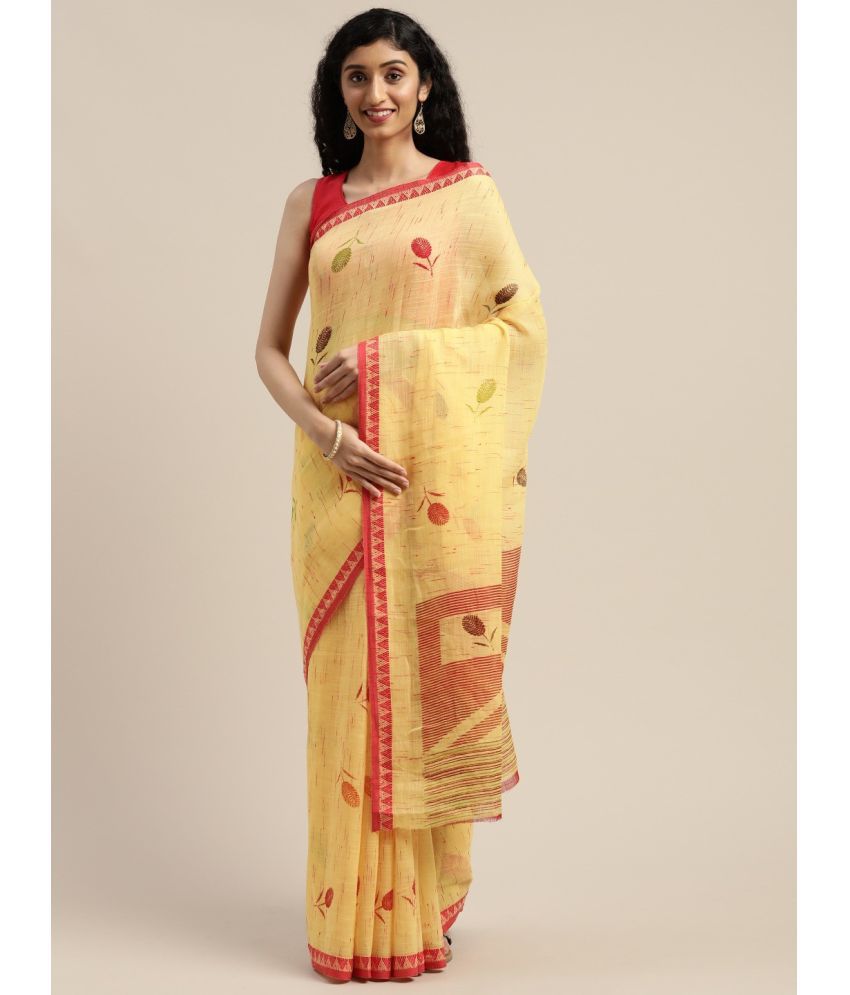     			Vaamsi Art Silk Printed Saree With Blouse Piece - Yellow ( Pack of 1 )