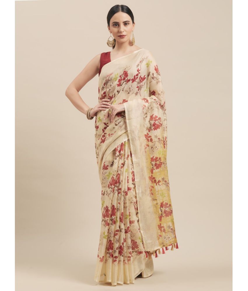     			Vaamsi Art Silk Printed Saree With Blouse Piece - Yellow ( Pack of 1 )