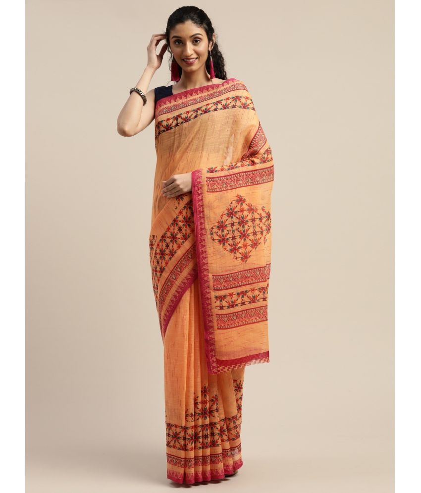     			Vaamsi Art Silk Printed Saree With Blouse Piece - Orange ( Pack of 1 )
