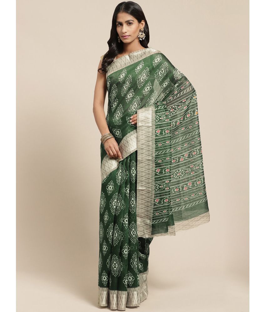     			Vaamsi Cotton Blend Printed Saree With Blouse Piece - Green ( Pack of 1 )