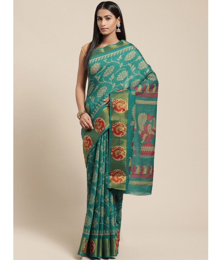     			Vaamsi Cotton Blend Printed Saree With Blouse Piece - Green ( Pack of 1 )