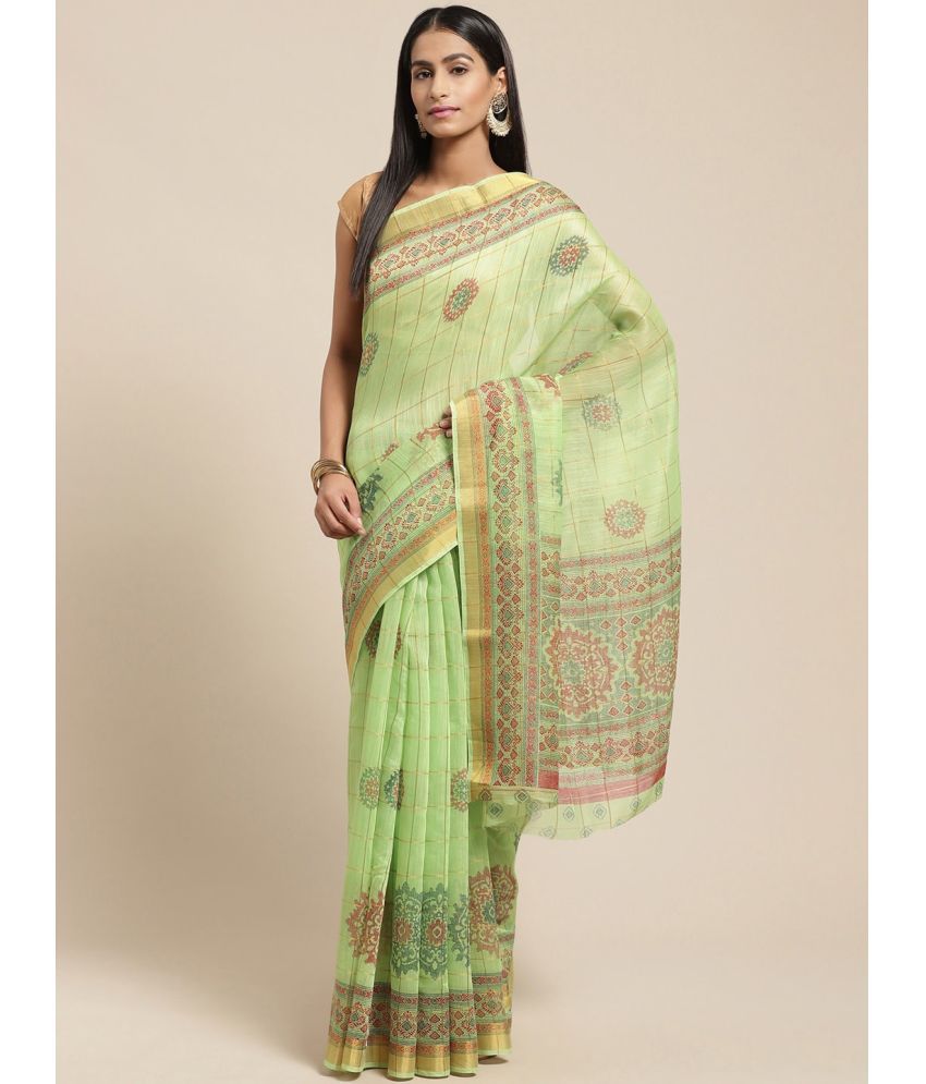     			Vaamsi Cotton Blend Printed Saree With Blouse Piece - Green ( Pack of 1 )