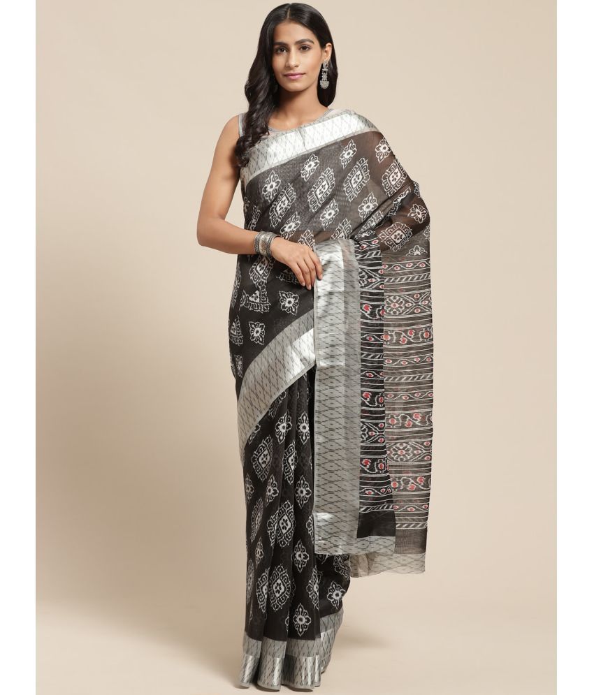     			Vaamsi Cotton Blend Printed Saree With Blouse Piece - Black ( Pack of 1 )