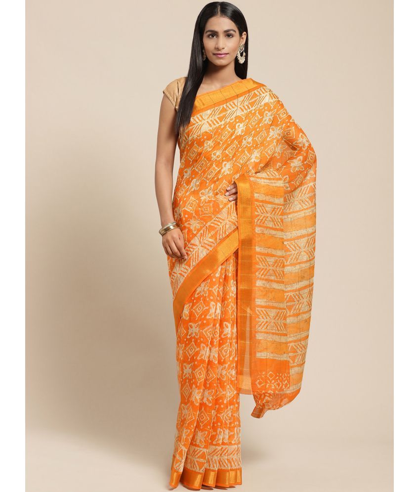     			Vaamsi Cotton Blend Printed Saree With Blouse Piece - Orange ( Pack of 1 )