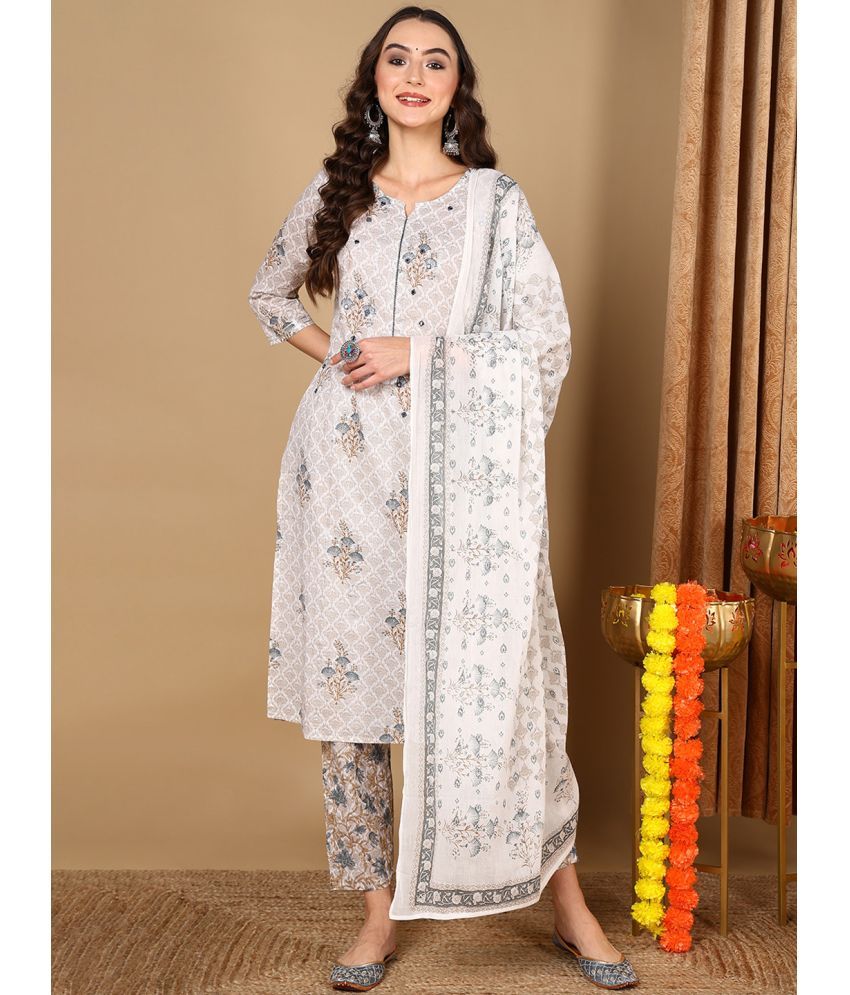     			Vaamsi Cotton Printed Kurti With Pants Women's Stitched Salwar Suit - Off White ( Pack of 1 )