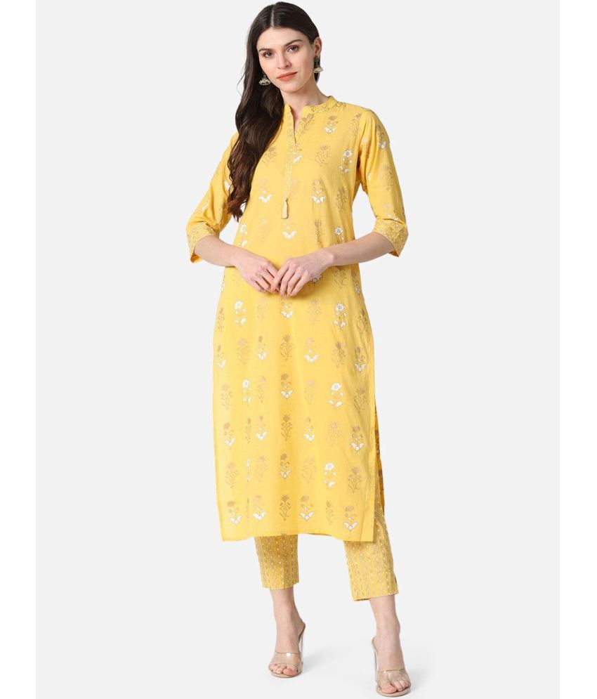     			Vaamsi Cotton Printed Kurti With Pants Women's Stitched Salwar Suit - Yellow ( Pack of 1 )