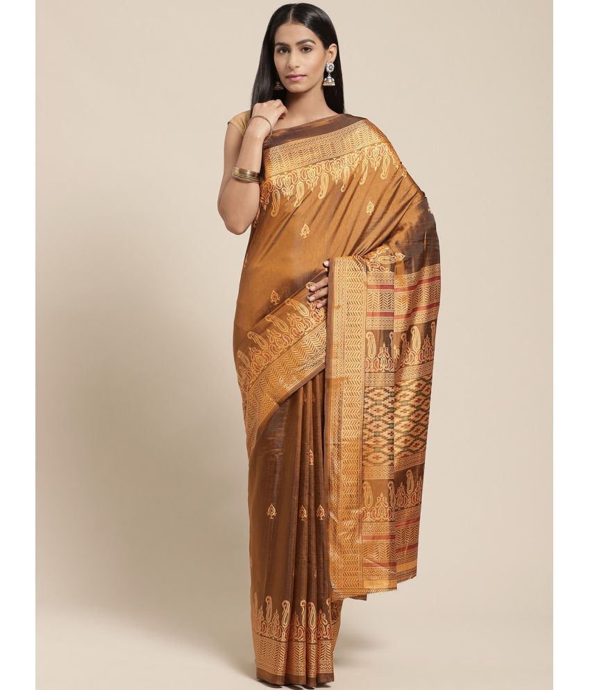     			Vaamsi Silk Blend Printed Saree With Blouse Piece - Brown ( Pack of 1 )