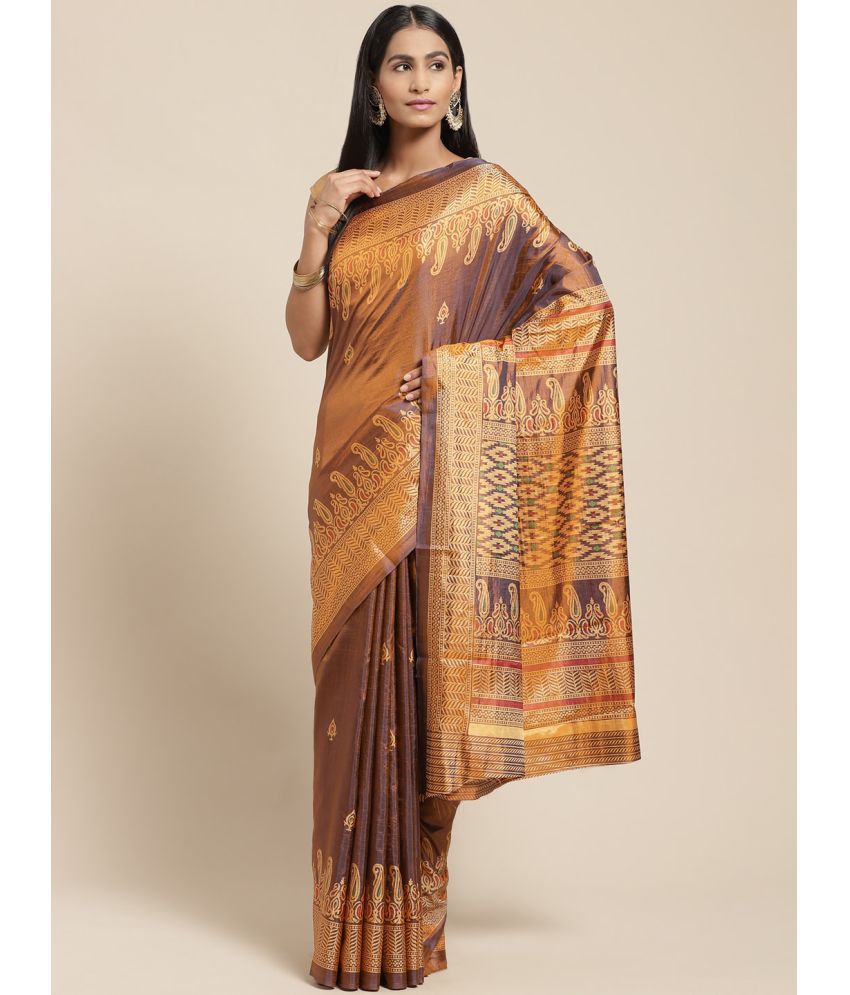     			Vaamsi Silk Blend Printed Saree With Blouse Piece - Brown ( Pack of 1 )