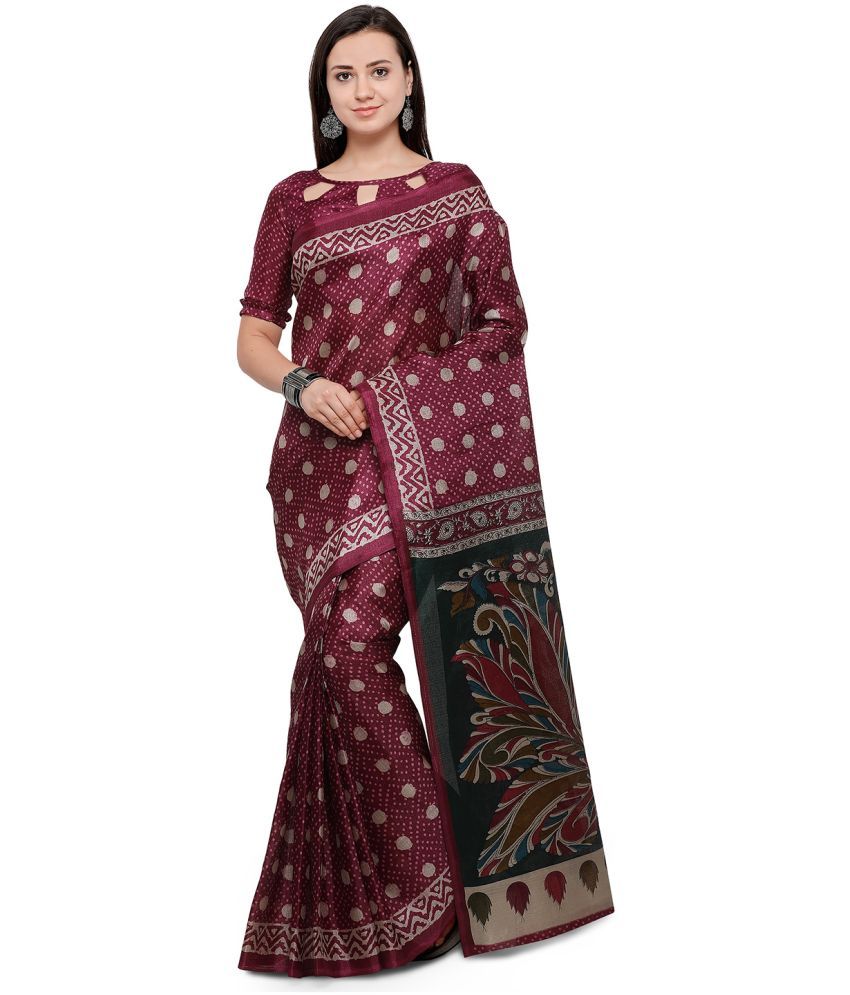     			Vaamsi Silk Blend Printed Saree With Blouse Piece - Purple ( Pack of 1 )