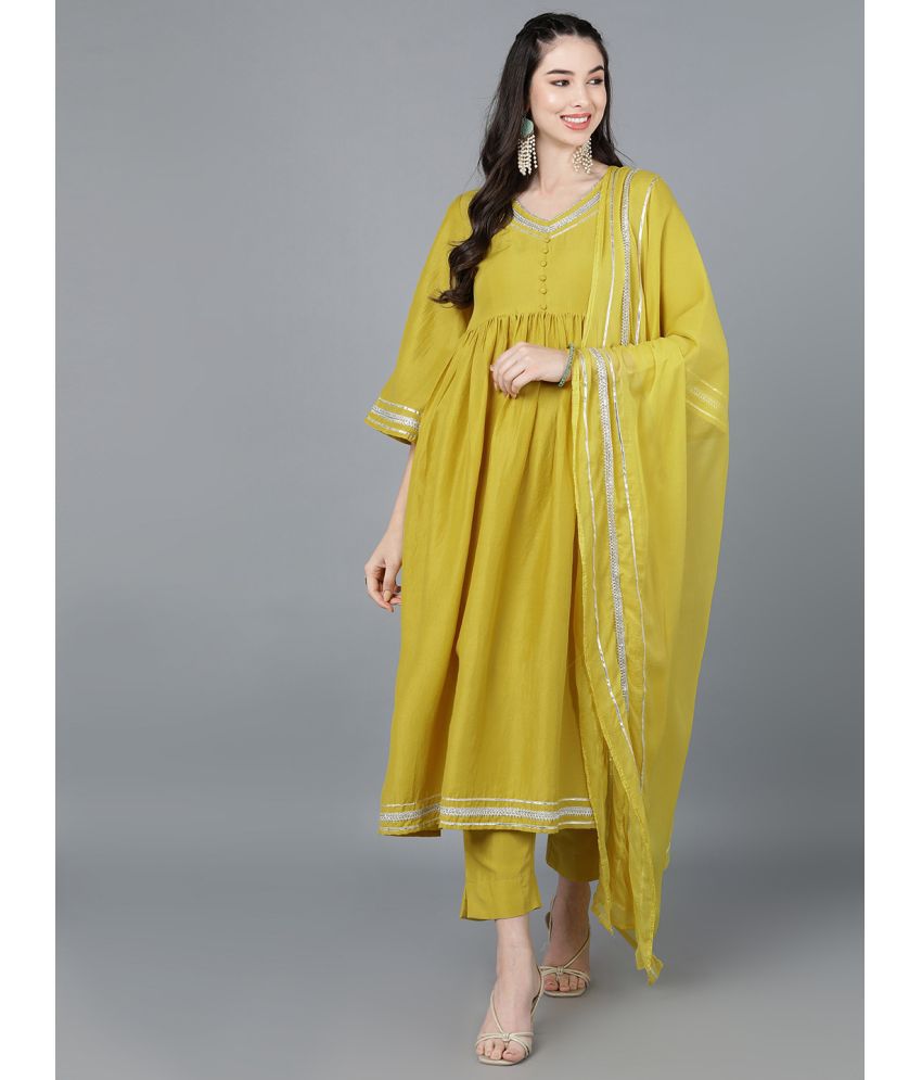     			Vaamsi Silk Embroidered Kurti With Pants Women's Stitched Salwar Suit - Yellow ( Pack of 1 )