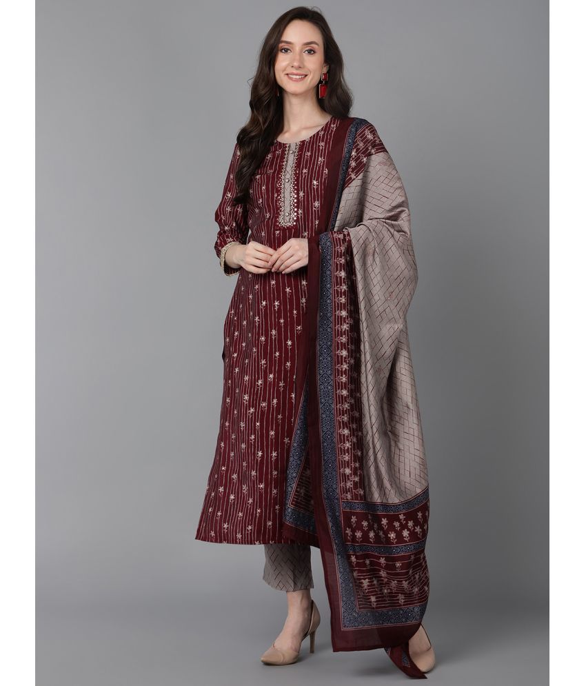     			Vaamsi Silk Printed Kurti With Pants Women's Stitched Salwar Suit - Maroon ( Pack of 1 )