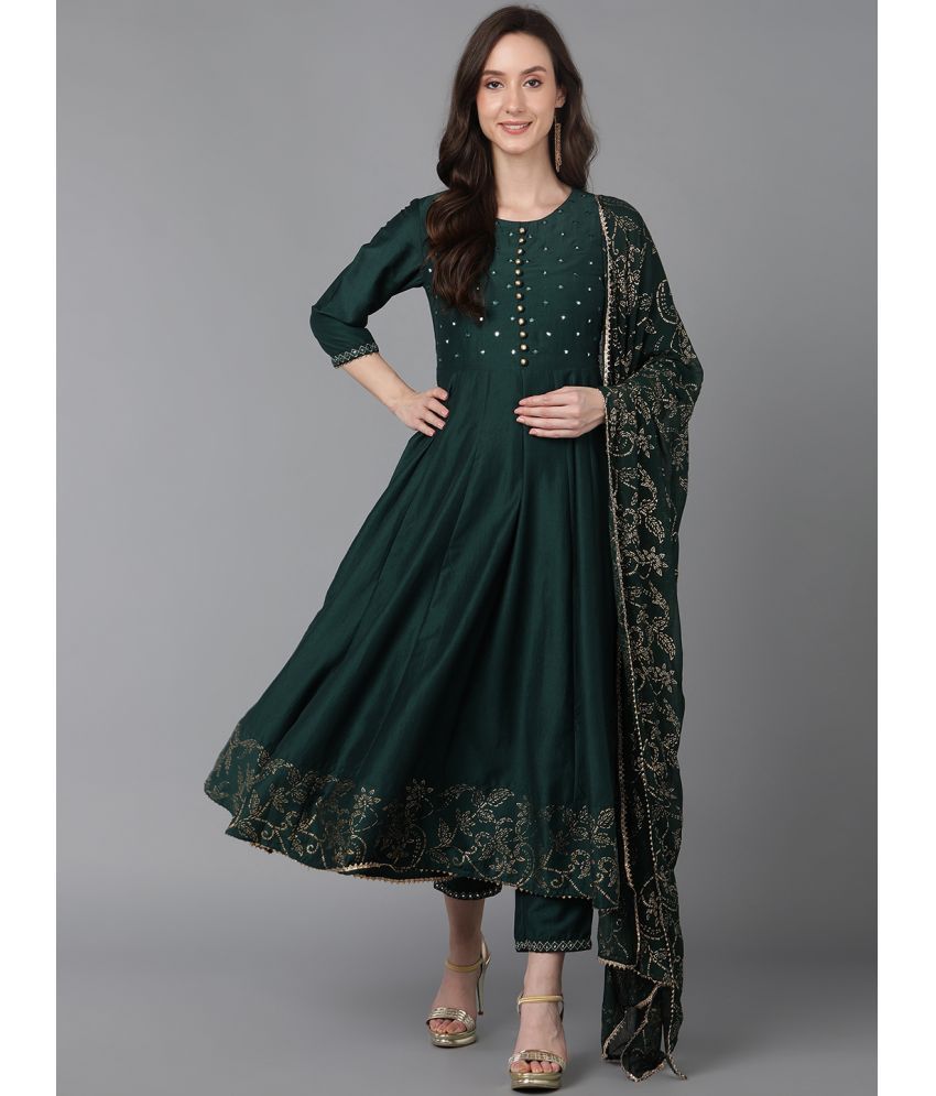     			Vaamsi Silk Self Design Kurti With Pants Women's Stitched Salwar Suit - Green ( Pack of 1 )