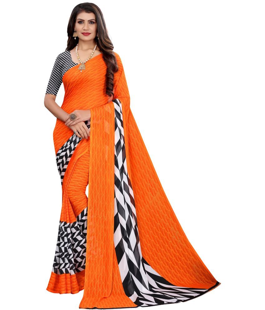     			Vkaran Cotton Silk Applique Saree Without Blouse Piece - Orange ( Pack of 1 )