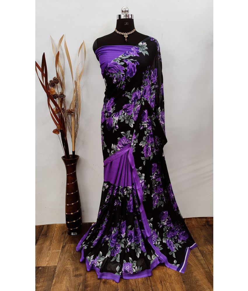     			Vkaran Cotton Silk Applique Saree Without Blouse Piece - Purple ( Pack of 1 )