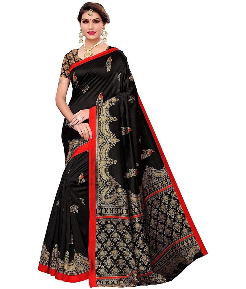     			Vkaran Cotton Silk Embellished Saree Without Blouse Piece - Black ( Pack of 1 )