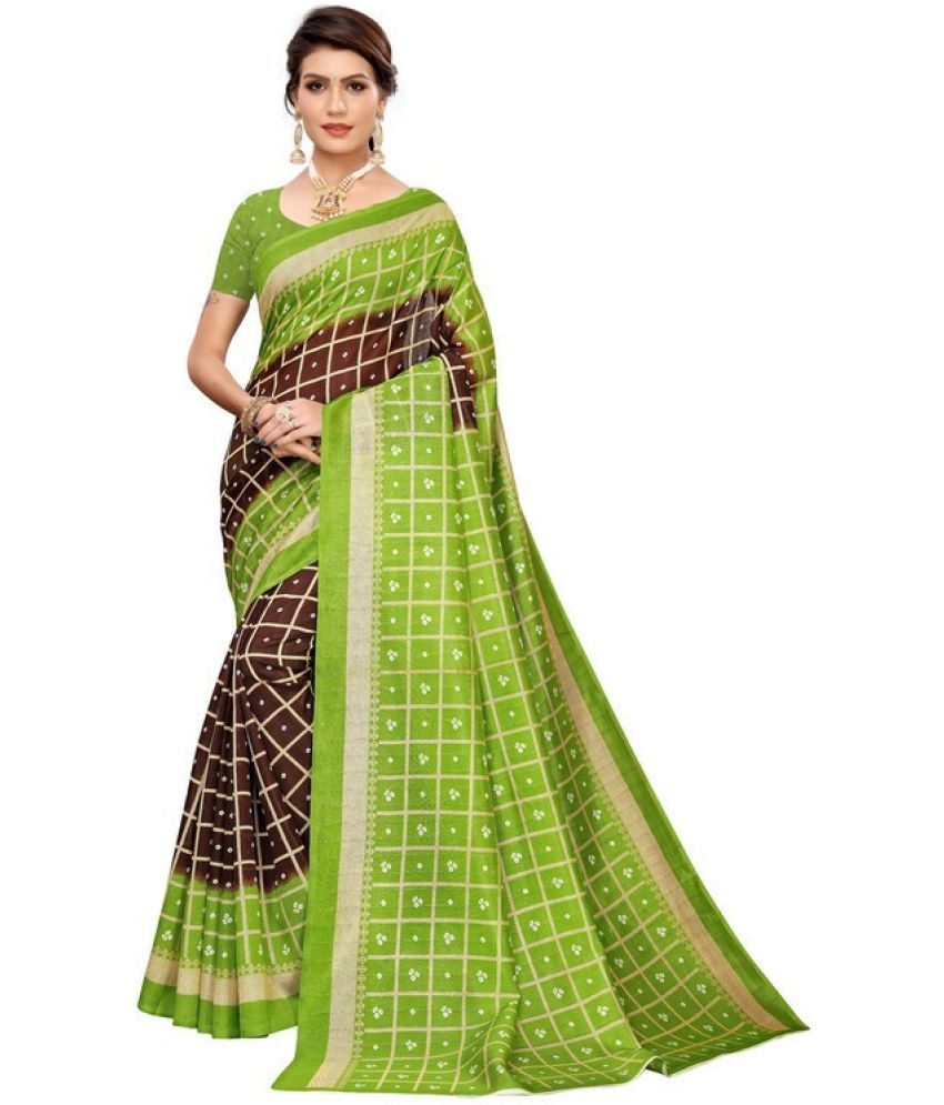     			Vkaran Cotton Silk Embellished Saree Without Blouse Piece - Brown ( Pack of 1 )