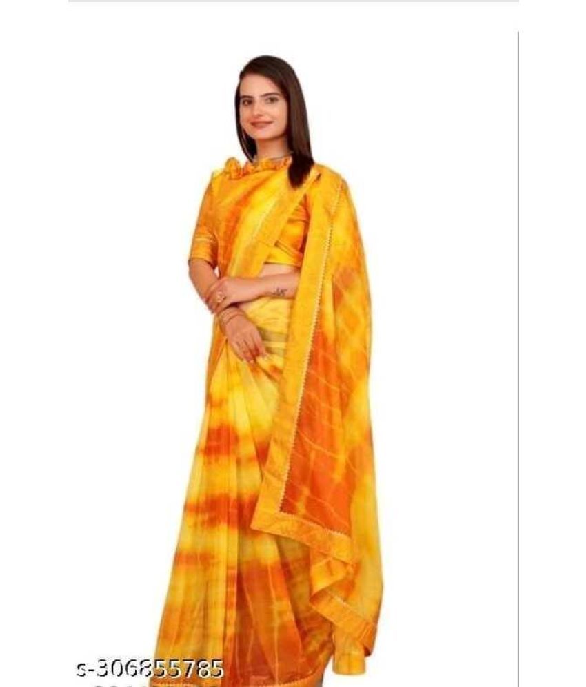     			Vkaran Cotton Silk Embellished Saree Without Blouse Piece - Yellow ( Pack of 1 )