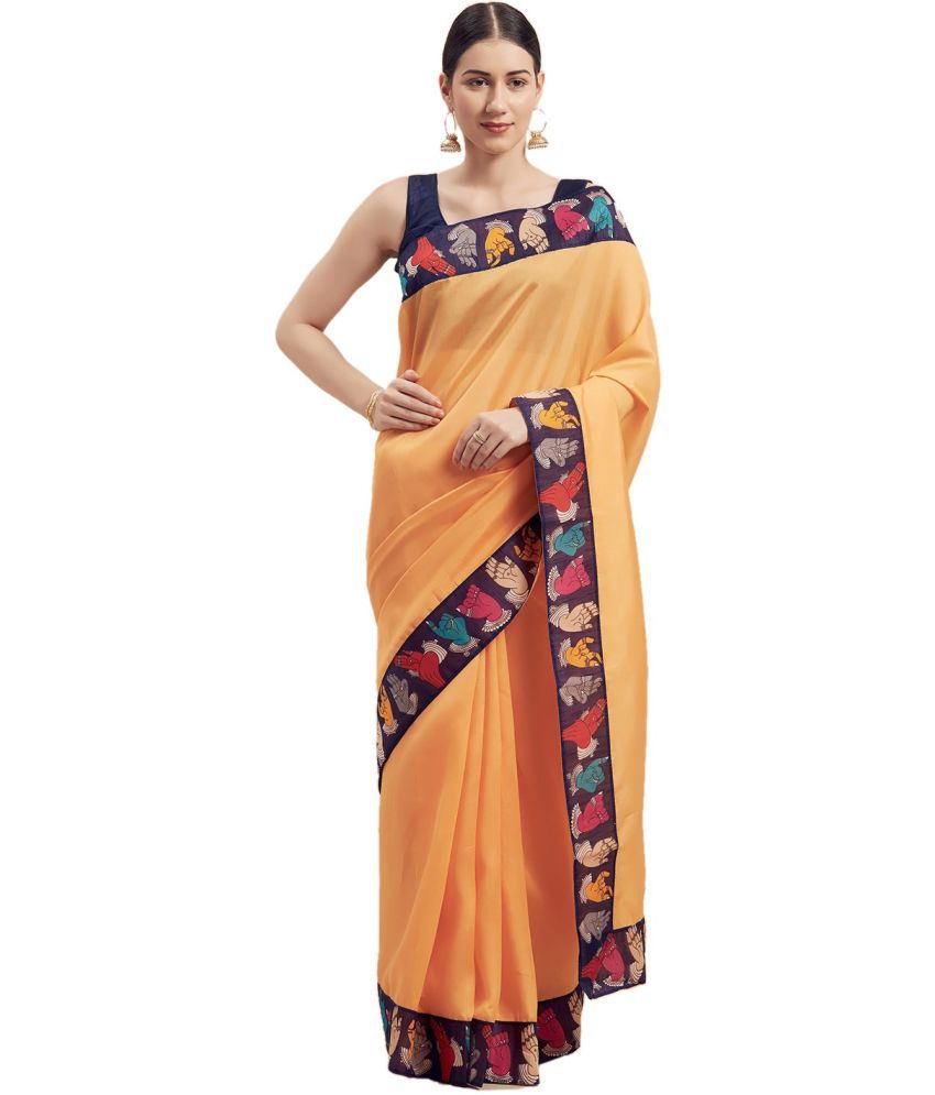    			Vkaran Cotton Silk Embellished Saree Without Blouse Piece - Orange ( Pack of 1 )