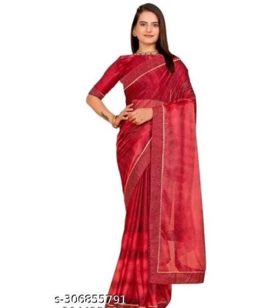     			Vkaran Cotton Silk Printed Saree Without Blouse Piece - Red ( Pack of 1 )