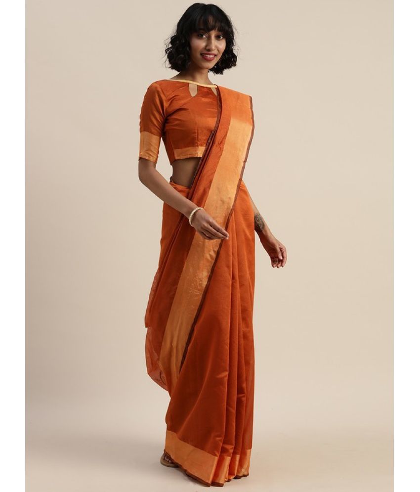     			Vkaran Cotton Silk Self Design Saree Without Blouse Piece - Orange ( Pack of 1 )