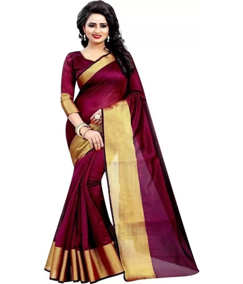     			Vkaran Cotton Silk Self Design Saree Without Blouse Piece - Grey ( Pack of 1 )