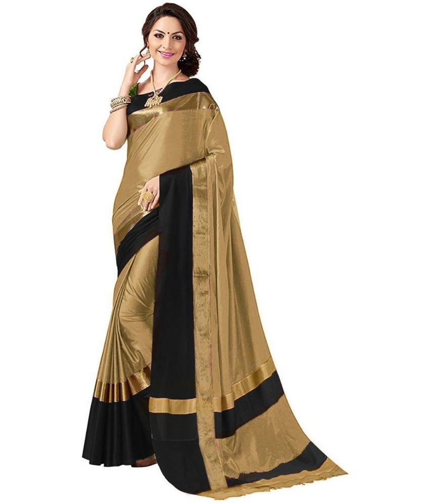     			Vkaran Cotton Silk Self Design Saree Without Blouse Piece - Beige ( Pack of 1 )